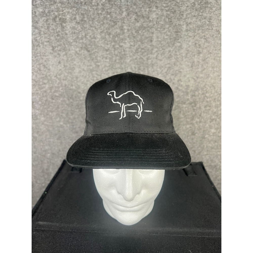 Vintage 90s Camel Blockhead Embroidered Logo Black Spellout SnapBack Hat Cap